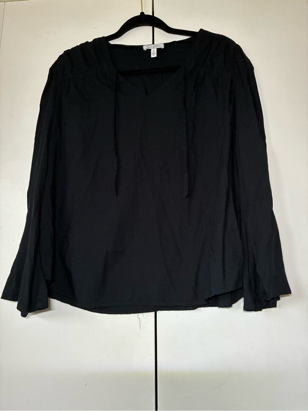 Jessica Simpson Black Tie-Neck Peasant Blouse